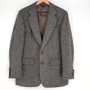 Vintage Halborne Hall Harris Tweed Mens Wool Sport Coat Blazer Gray Size 42R